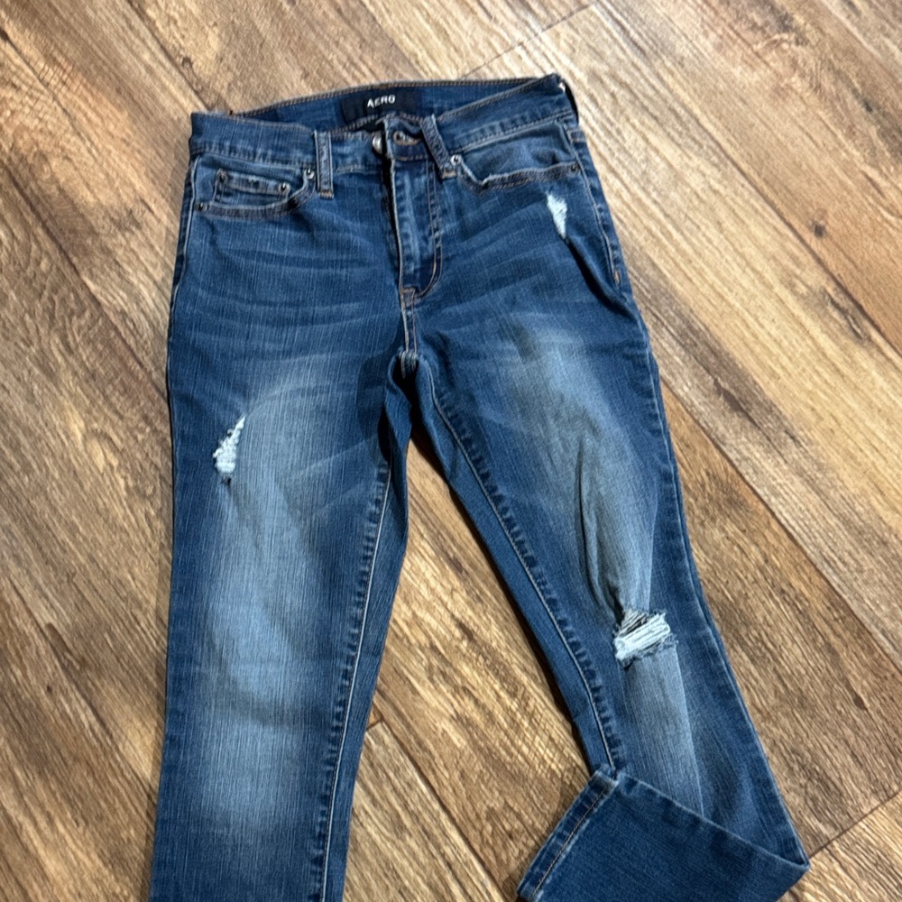 Aero Women's Dark Blue Distressed Skinny Jeans